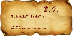 Mlinkó Irén névjegykártya
